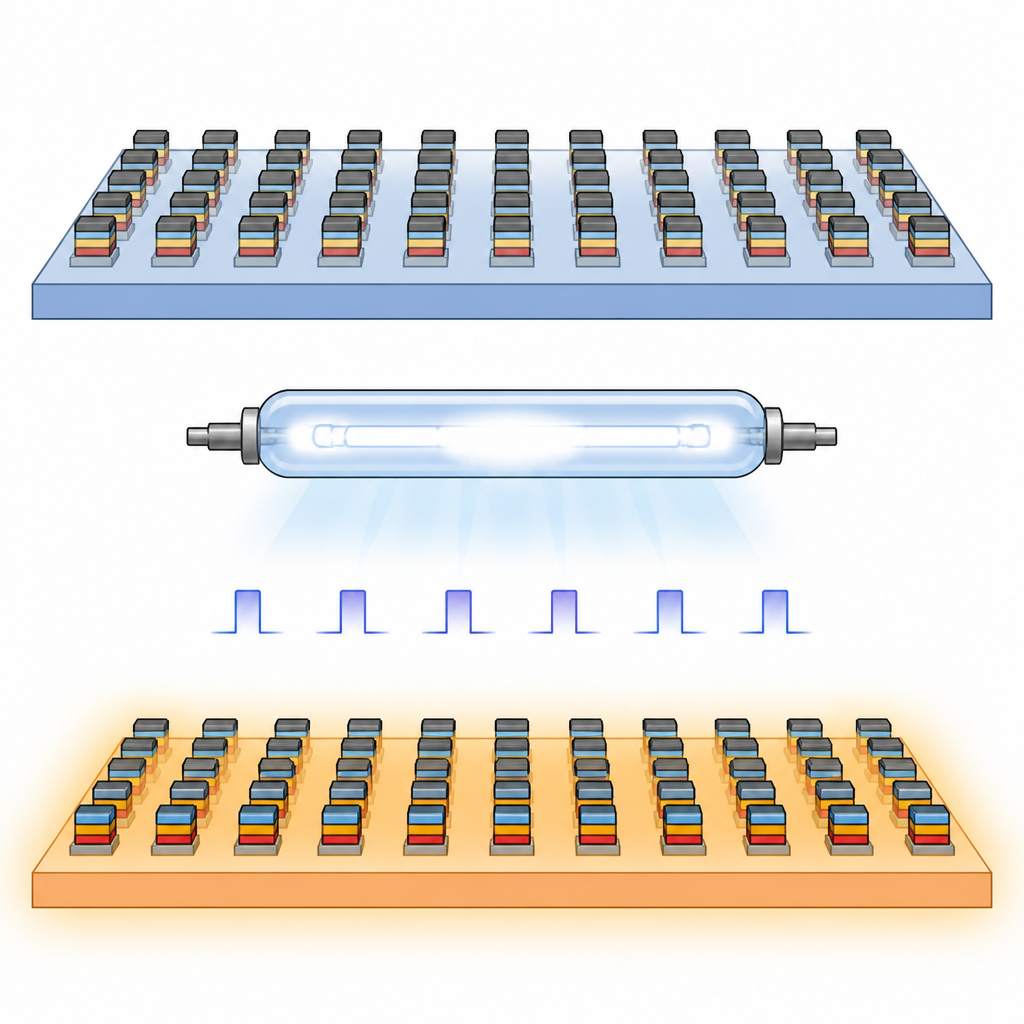Figure 1. Snelle lichtpulsen bakken snel magnetische geheugenstapels terwijl hun kwetsbare lagen intact blijven.