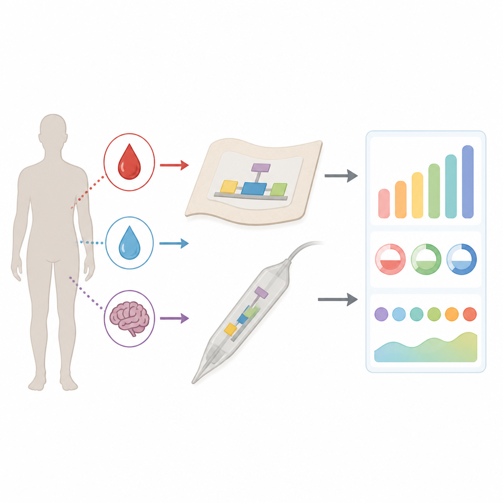 Figure 1. Los sensores electrónicos blandos traducen los cambios químicos del cuerpo en señales eléctricas claras para un seguimiento continuo de la salud.