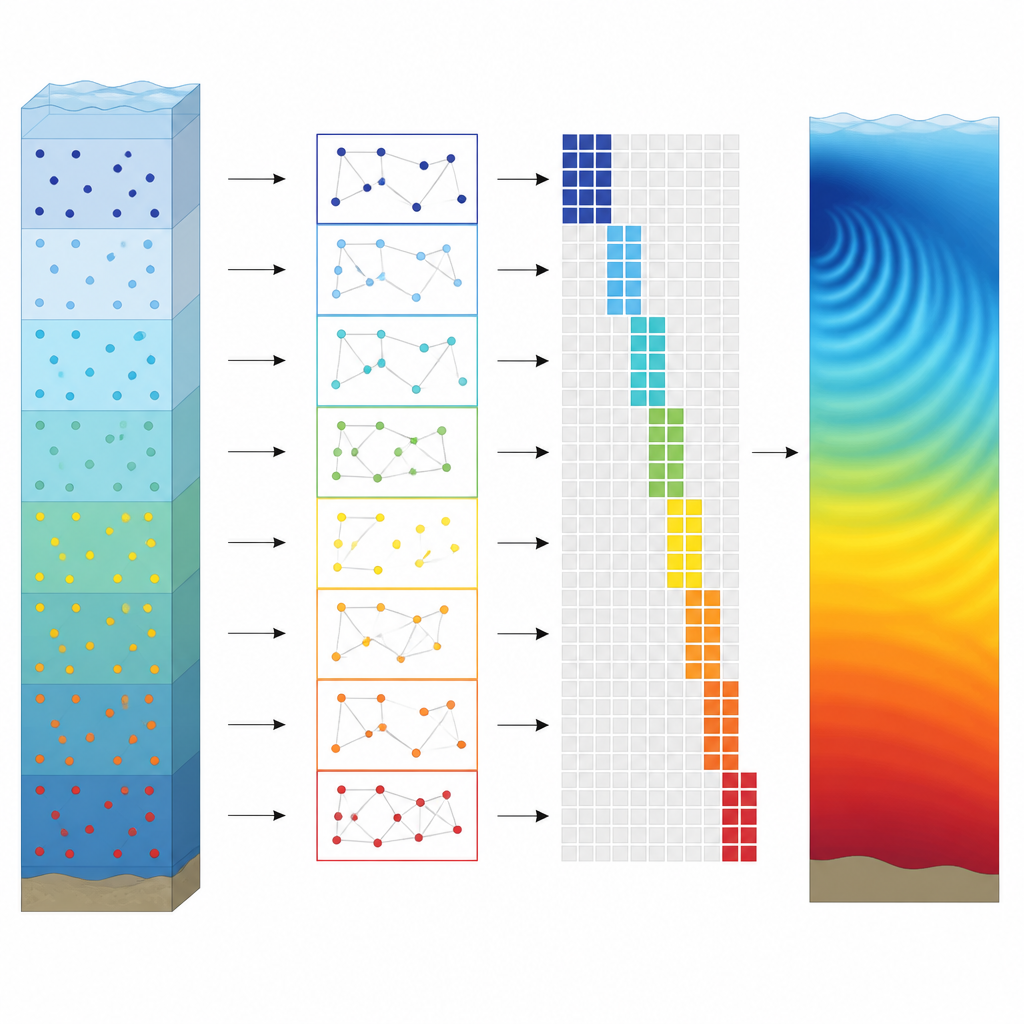 Figure 2. How dividing the water column into smart elements yields a simpler matrix and accurate sound patterns with depth.
