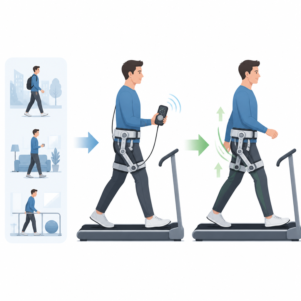 Figure 1. Mensen stemmen zelf een heupexoskelet af om gemakkelijker en efficiënter ondersteund te worden tijdens het lopen.