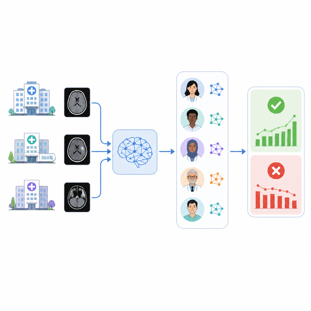 Figure 1. Szpitale wykorzystują zespół systemów AI czytających raporty, aby obserwować, jak dobrze działa narzędzie triage wykrywające krwawienie mózgowe w czasie.