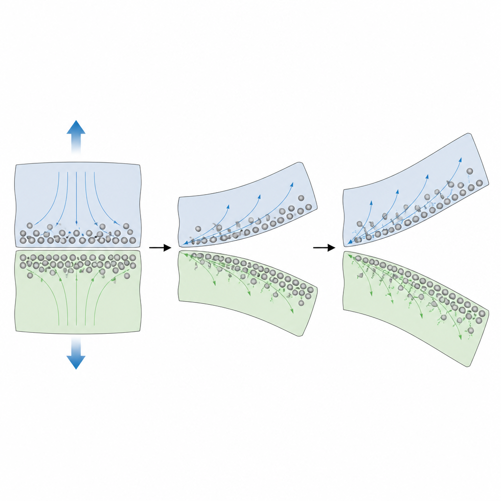Figure 2. How different nanoparticle patterns inside two soft layers guide crack paths and energy during peeling