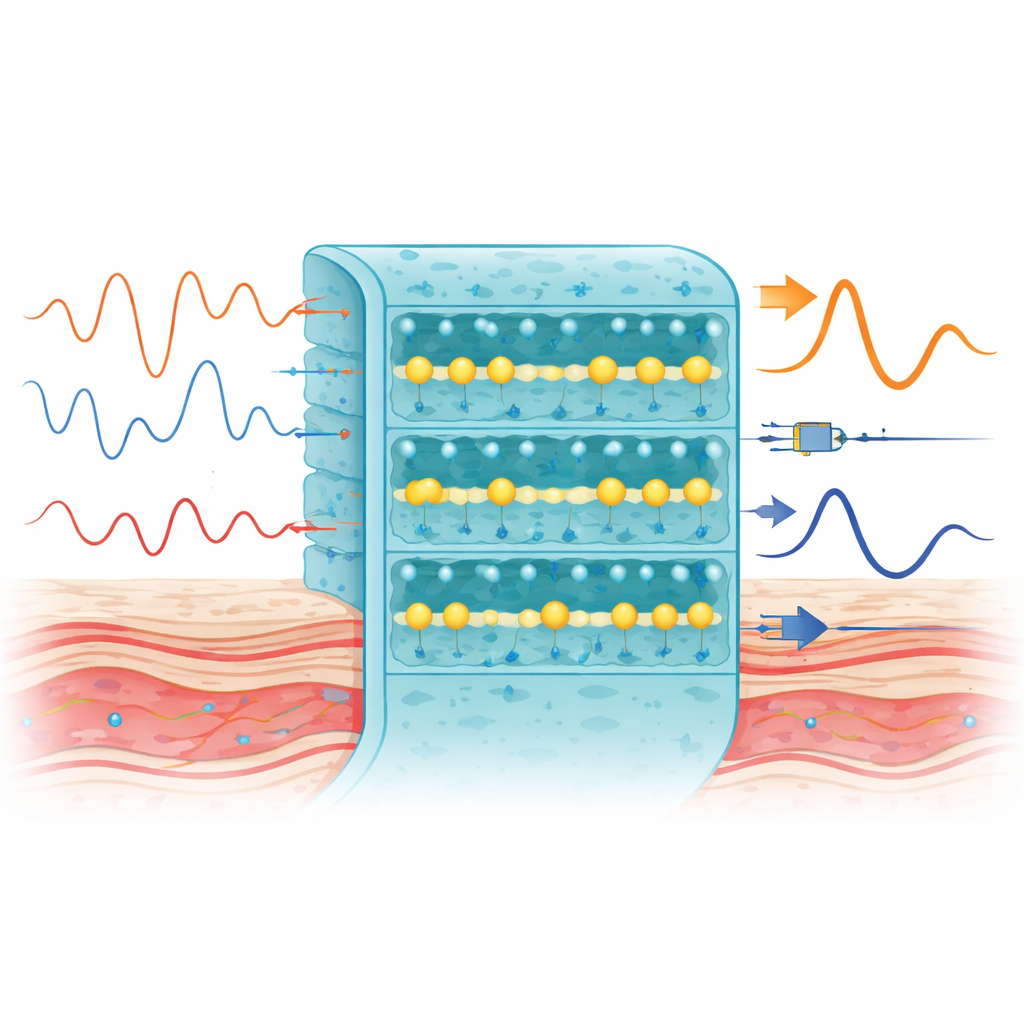 Figure 2. Layered hydrogel structure that blocks fast noisy waves while guiding useful slow body signals to sensors
