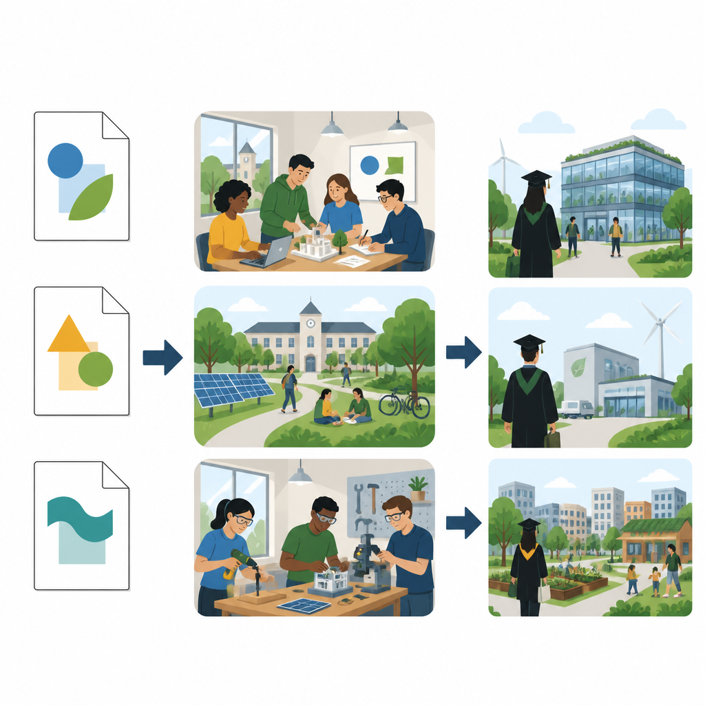 Figure 2. In che modo le politiche si riflettono in aule, campus e percorsi formativi per plasmare competenze e risultati sostenibili.