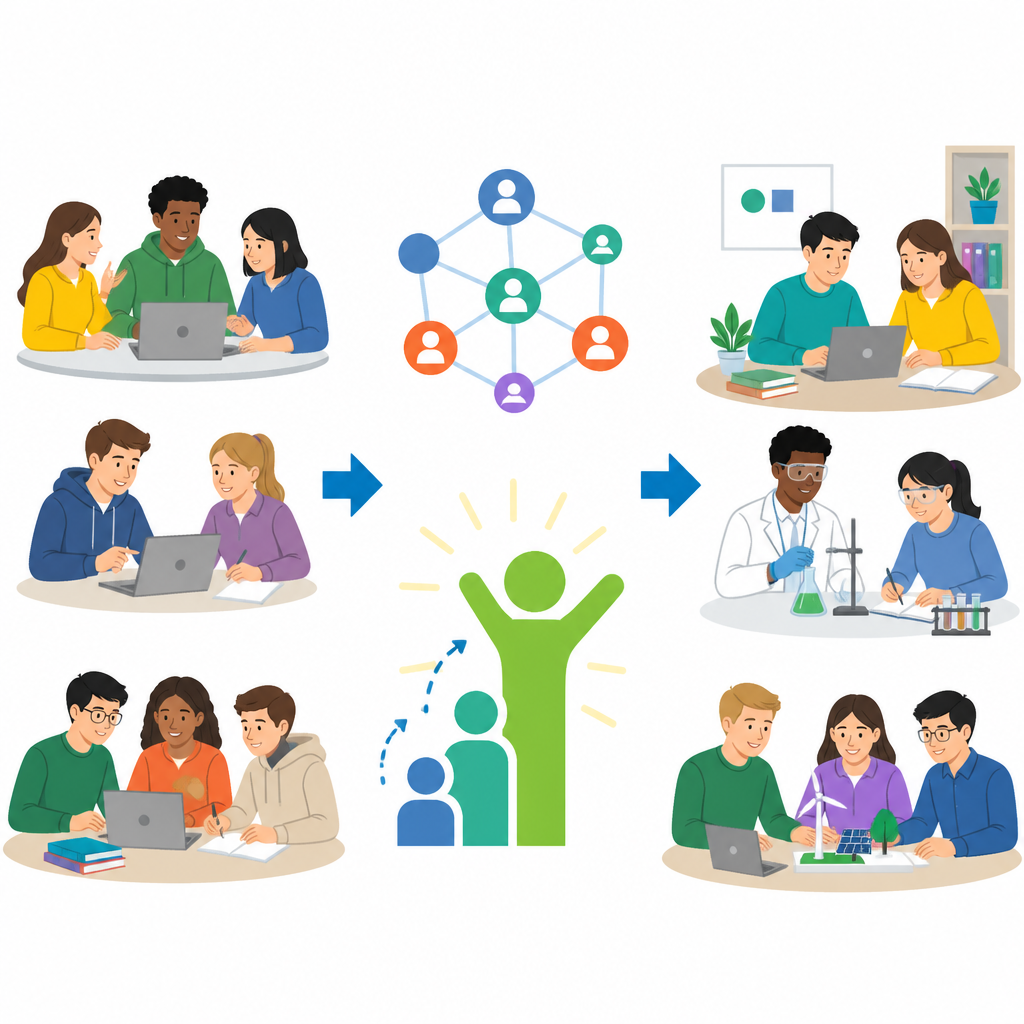 Figure 2. Working together builds confidence and social ties that lead step by step to stronger study results.