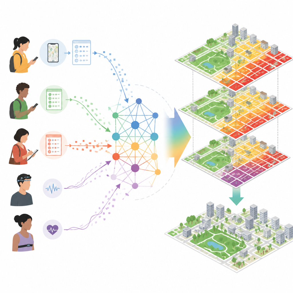 Figure 2. How sensors, surveys, and AI turn city experiences into maps of unequal access that can guide fairer planning.