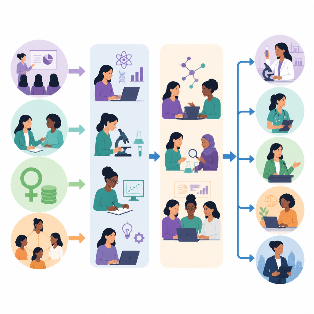 Figure 2. How mentoring, seminars, and collaboration help trainees turn women’s health training into real-world research impact.