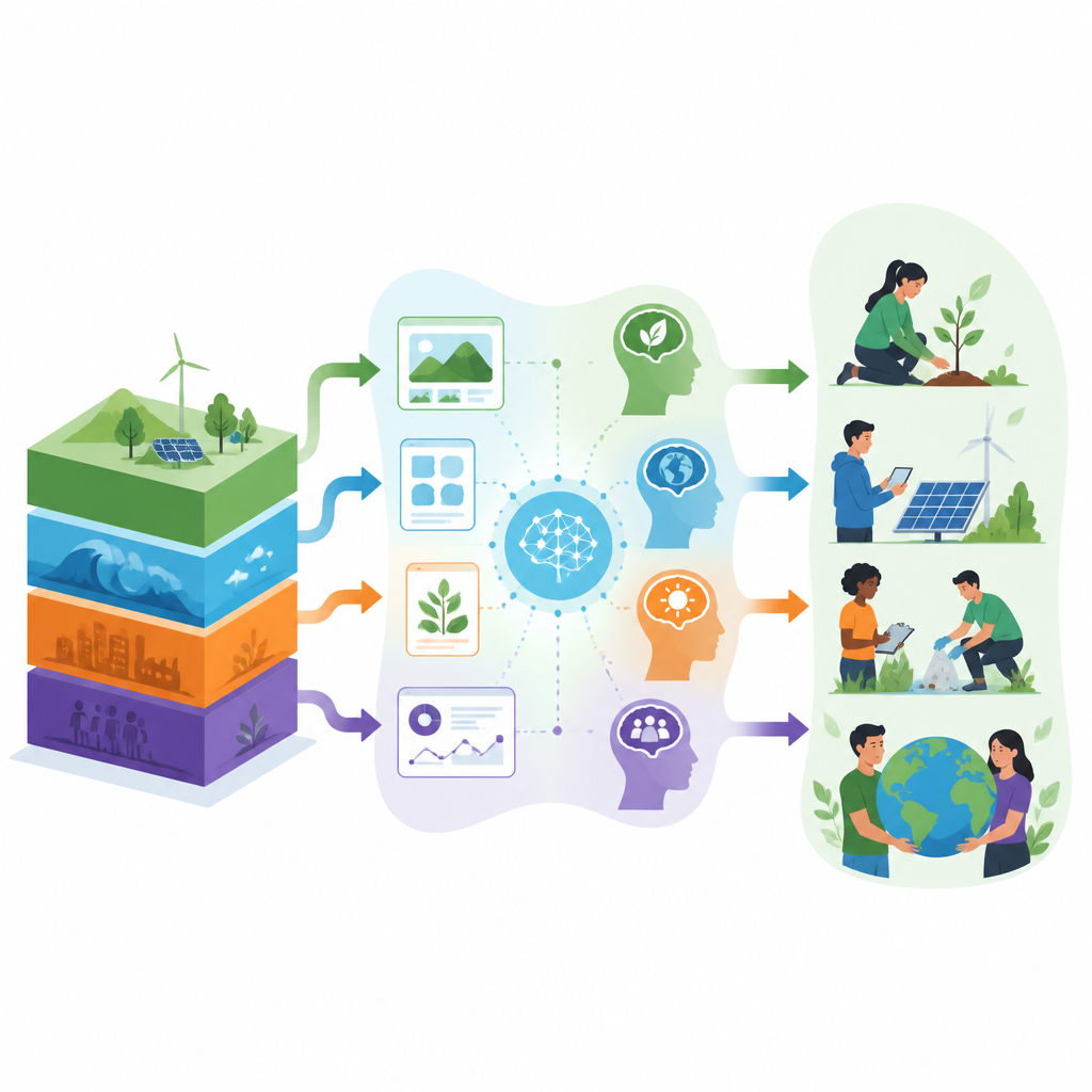 Figure 2. How climate-focused lessons plus AI use gradually build students’ awareness and practical skills for acting on climate risks.