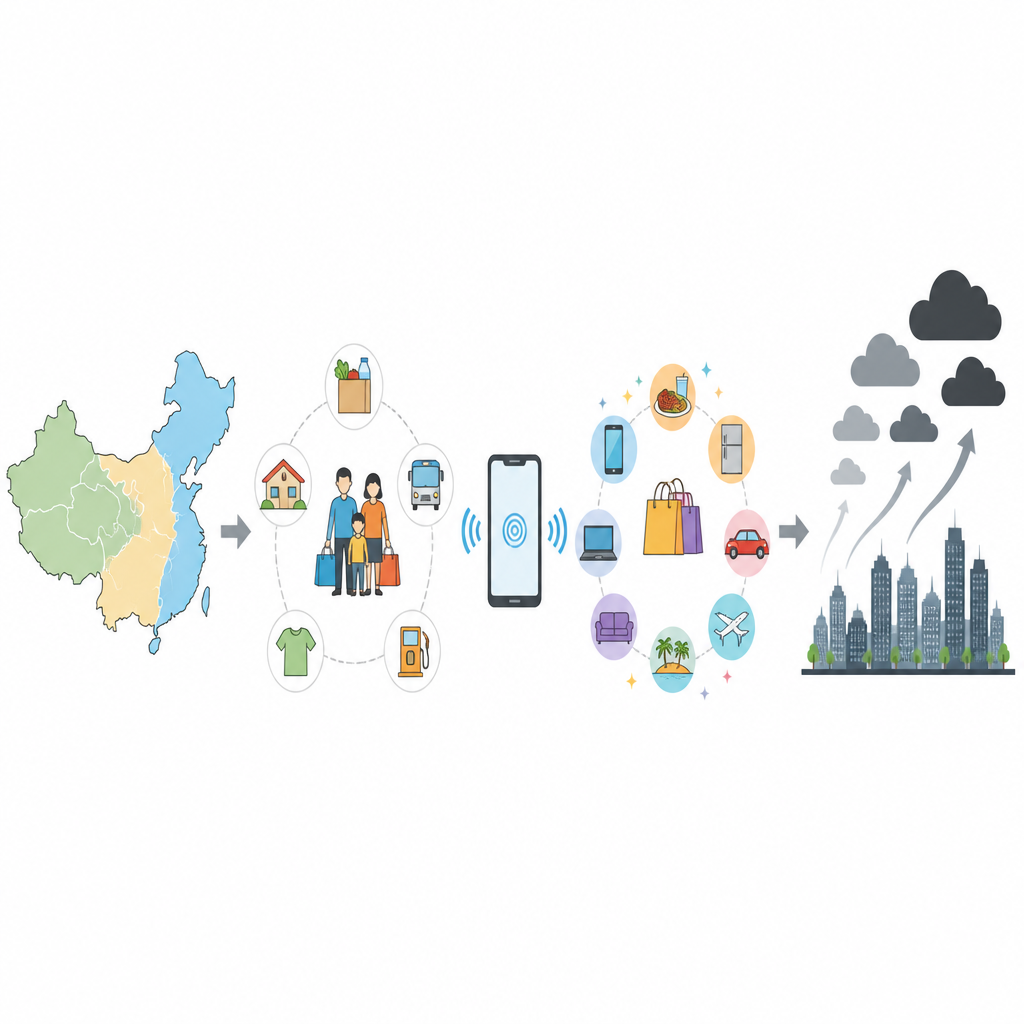 Figure 1. How digital payments and online shopping change Chinese household spending and hidden carbon pollution.