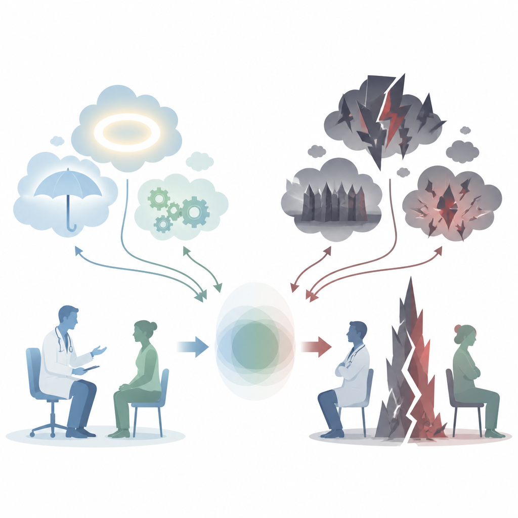 Figure 1. How Chinese doctor–patient relationships shift between caring and conflict through everyday images in language.