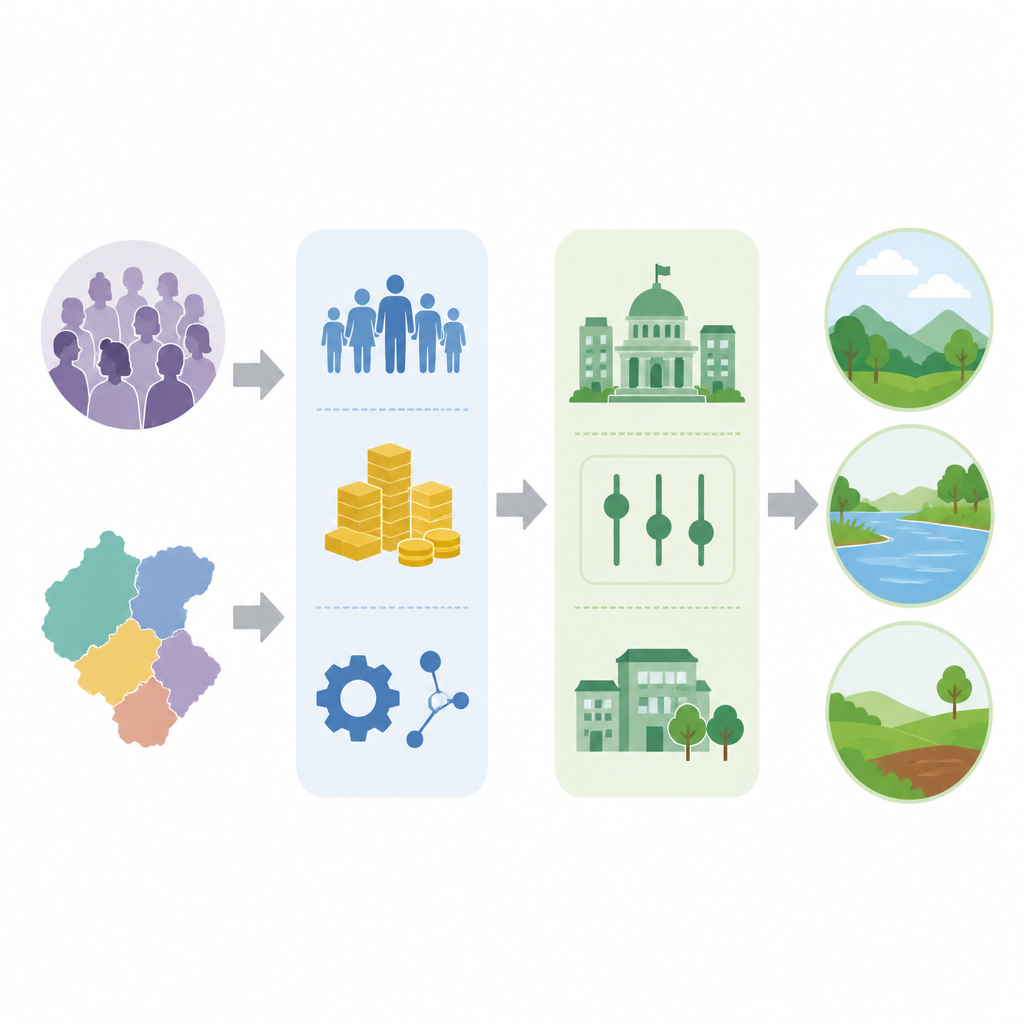 Figure 1. How people, local conditions, and government choices together shape cleaner air and water across Chinese regions.