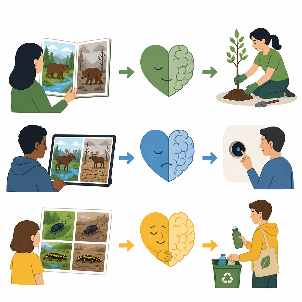 Figure 1. Stories about climate-threatened animals can move people from caring feelings toward everyday environmentally friendly actions.