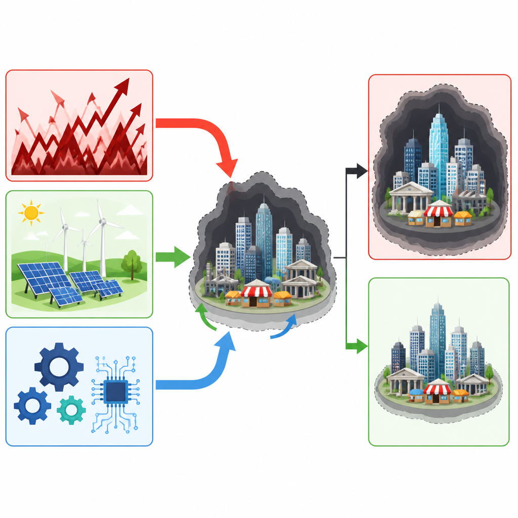 Figure 2. How rising uncertainty enlarges hidden markets while clean energy and technology work together to shrink them.