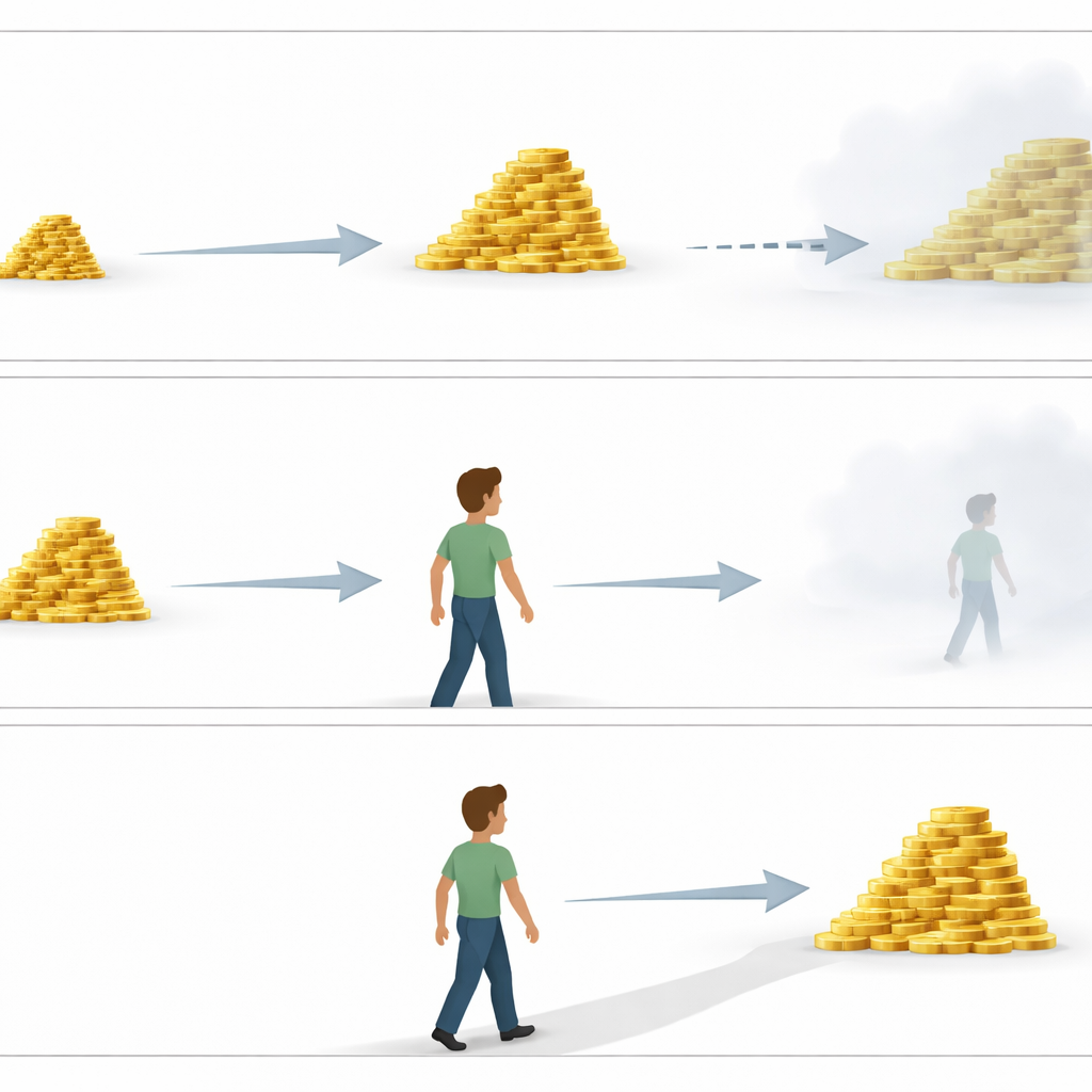 Figure 2. Step-by-step process showing why people choose a sure later payoff more often than an equally valuable risky payoff.