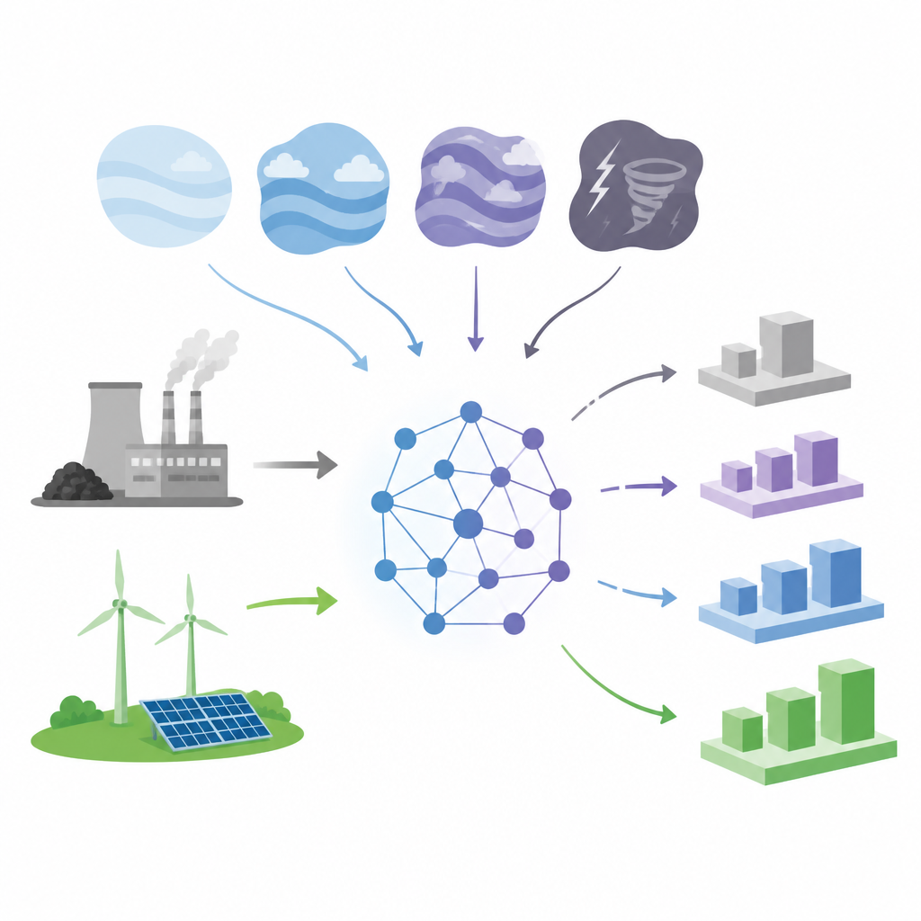 Figure 2. Cómo distintas combinaciones de fuentes de energía y la estabilidad de las políticas cambian la intensidad de la inversión en IA a lo largo del tiempo