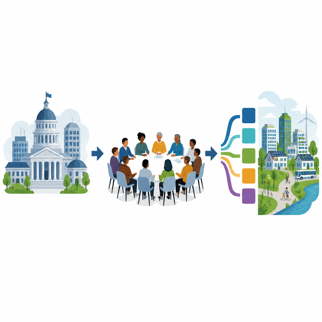 Figure 1. How a citizens climate assembly channels everyday voices into climate advice for a city.