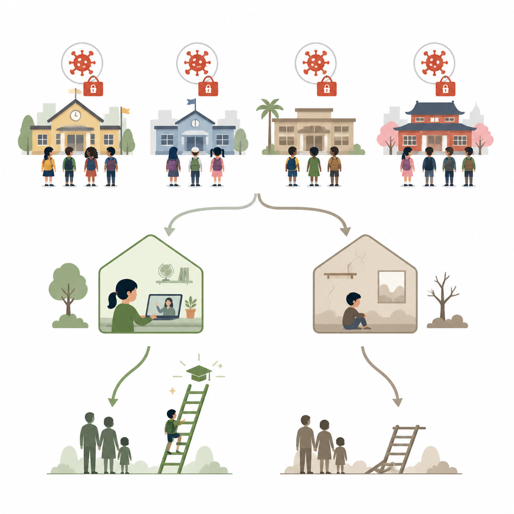 Figure 1. How COVID-19 school closures changed children’s chances to learn and move beyond their parents’ education.
