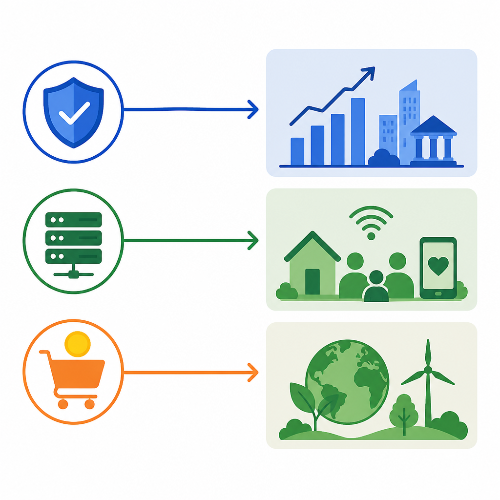 Figure 2. How secure servers and online habits work together to boost the economy, daily life, and sustainability.