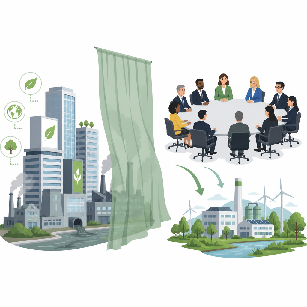 Figure 1. How board makeup and leadership shape whether companies’ public green claims match their real behavior.