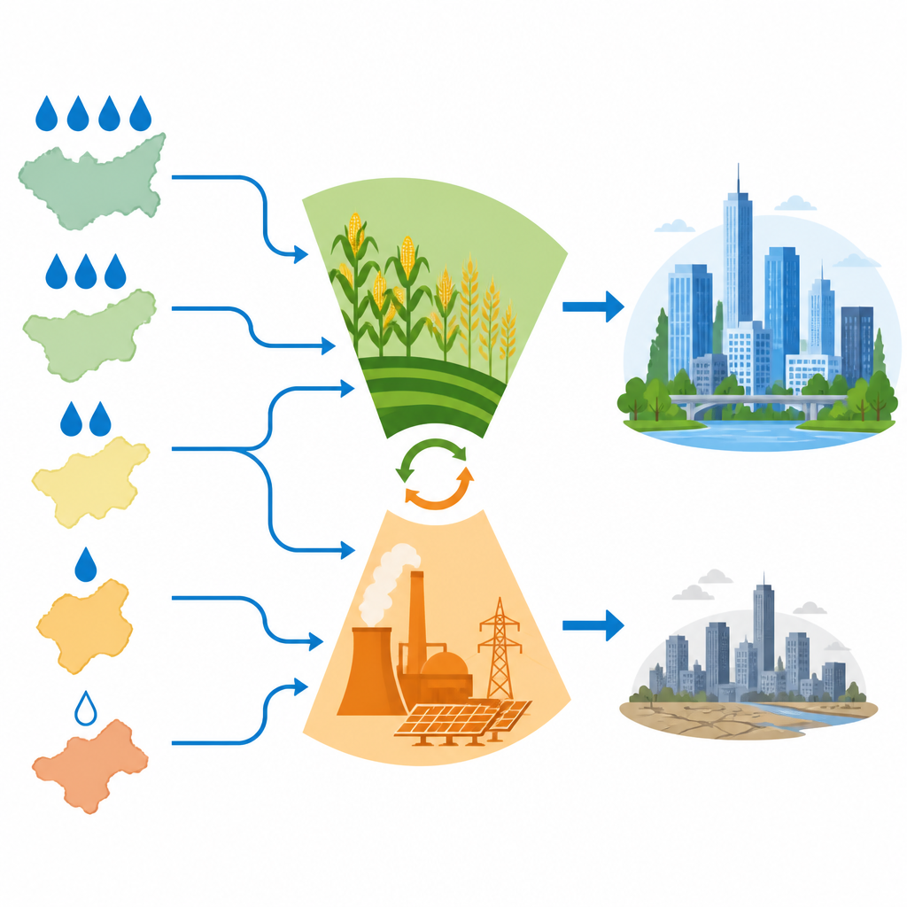 Figure 1. Wie die Aufteilung begrenzten Wassers zwischen Landwirtschaft und Kraftwerken die regionalen Volkswirtschaften in China beeinflusst.