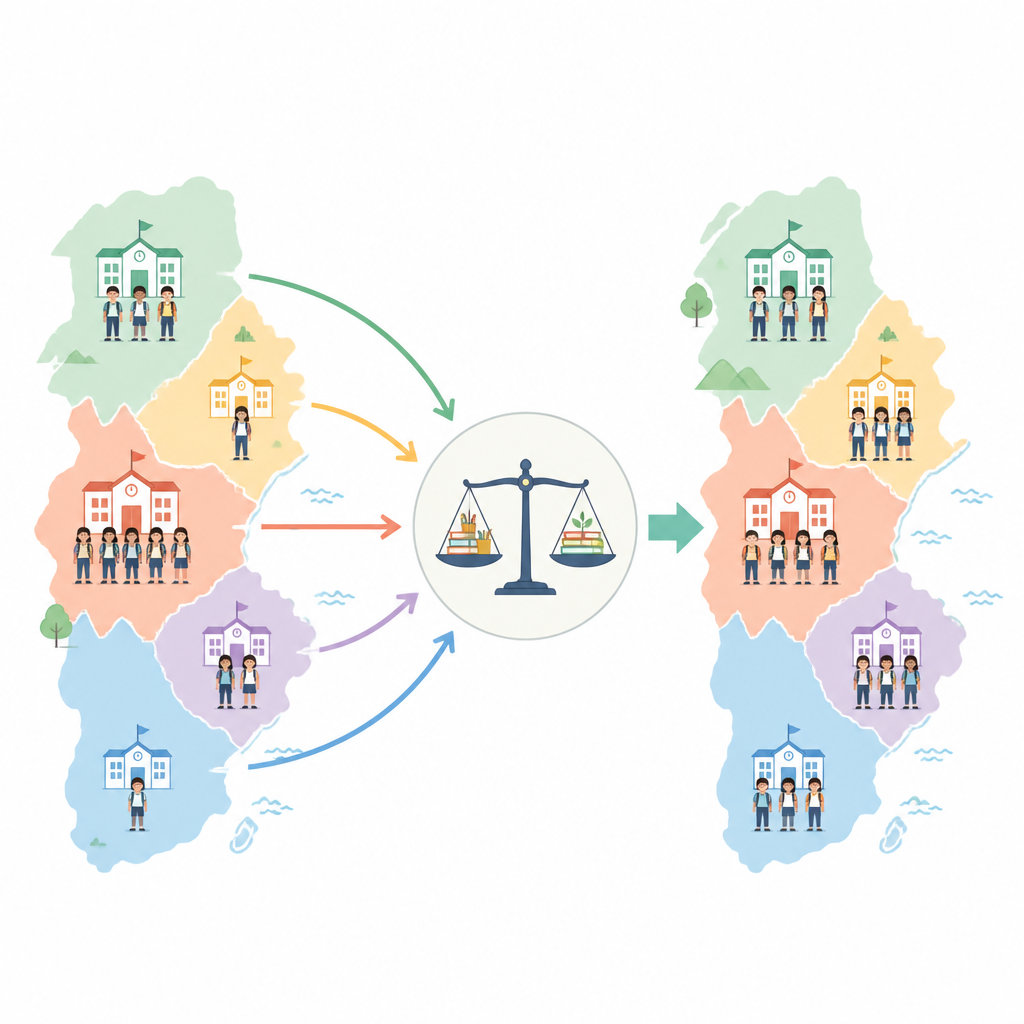 Figure 1. How school resources and local economies shape fair education across cities in a large coastal province