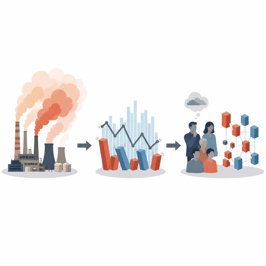 Figure 1. How company carbon pollution can make its stock price more likely to crash after climate policy shocks.