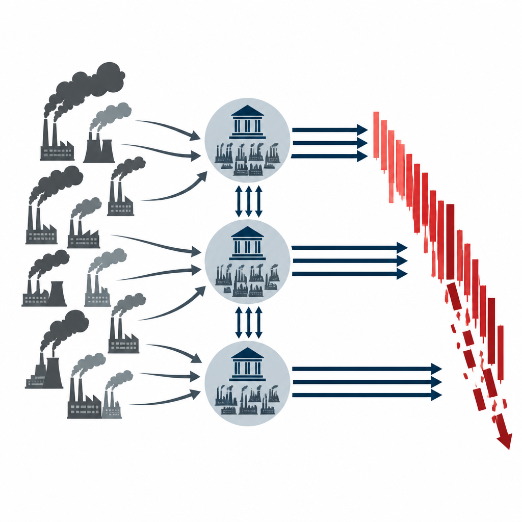 Figure 2. How concentrated and synchronized fund trading in high carbon companies turns small shocks into steep stock price drops.