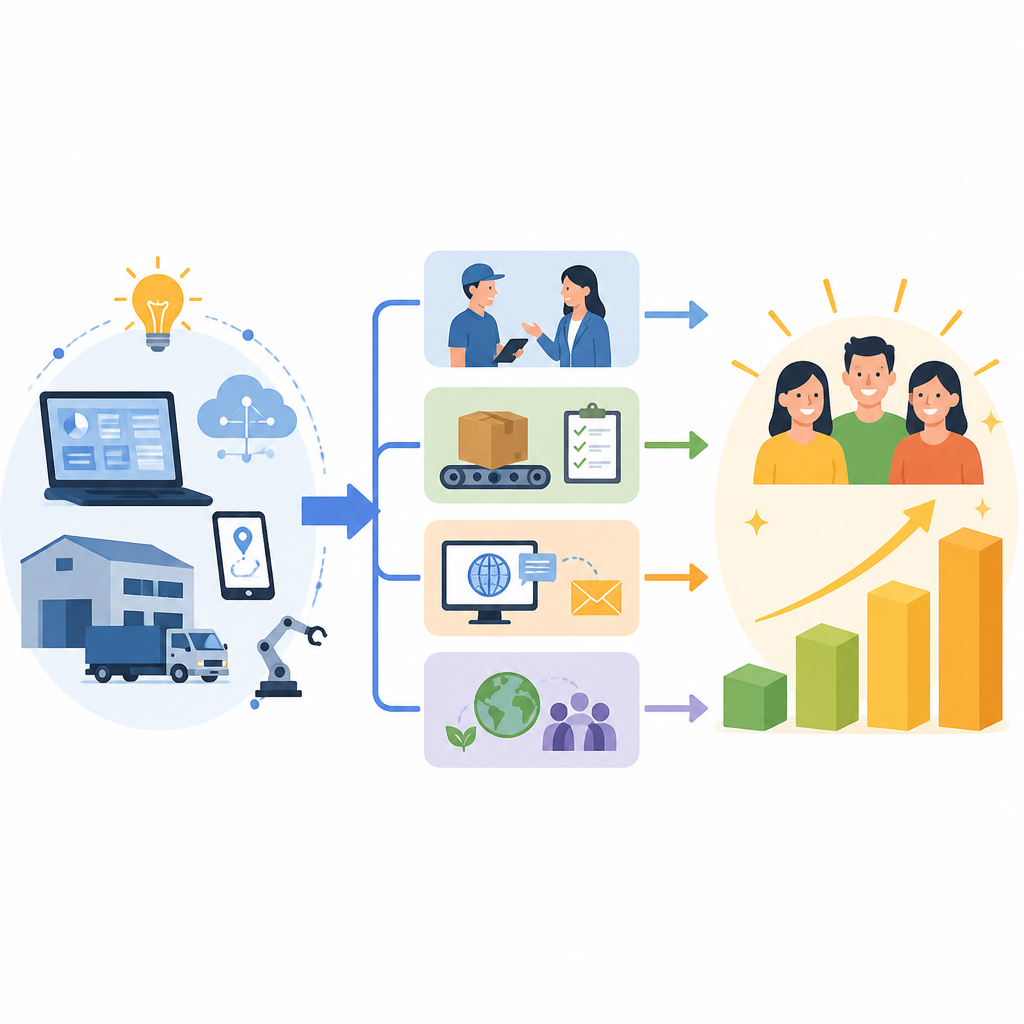 Figure 2. Wie digitale Werkzeuge und soziale Medien die Qualitätsstufen im Service stärken, die zu einer höheren wahrgenommenen Logistikleistung führen.