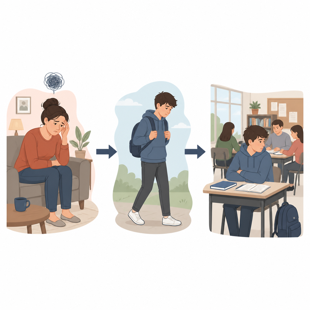 Figure 1. How parents’ school anxiety can lead teens to stay silent instead of asking for help in class.