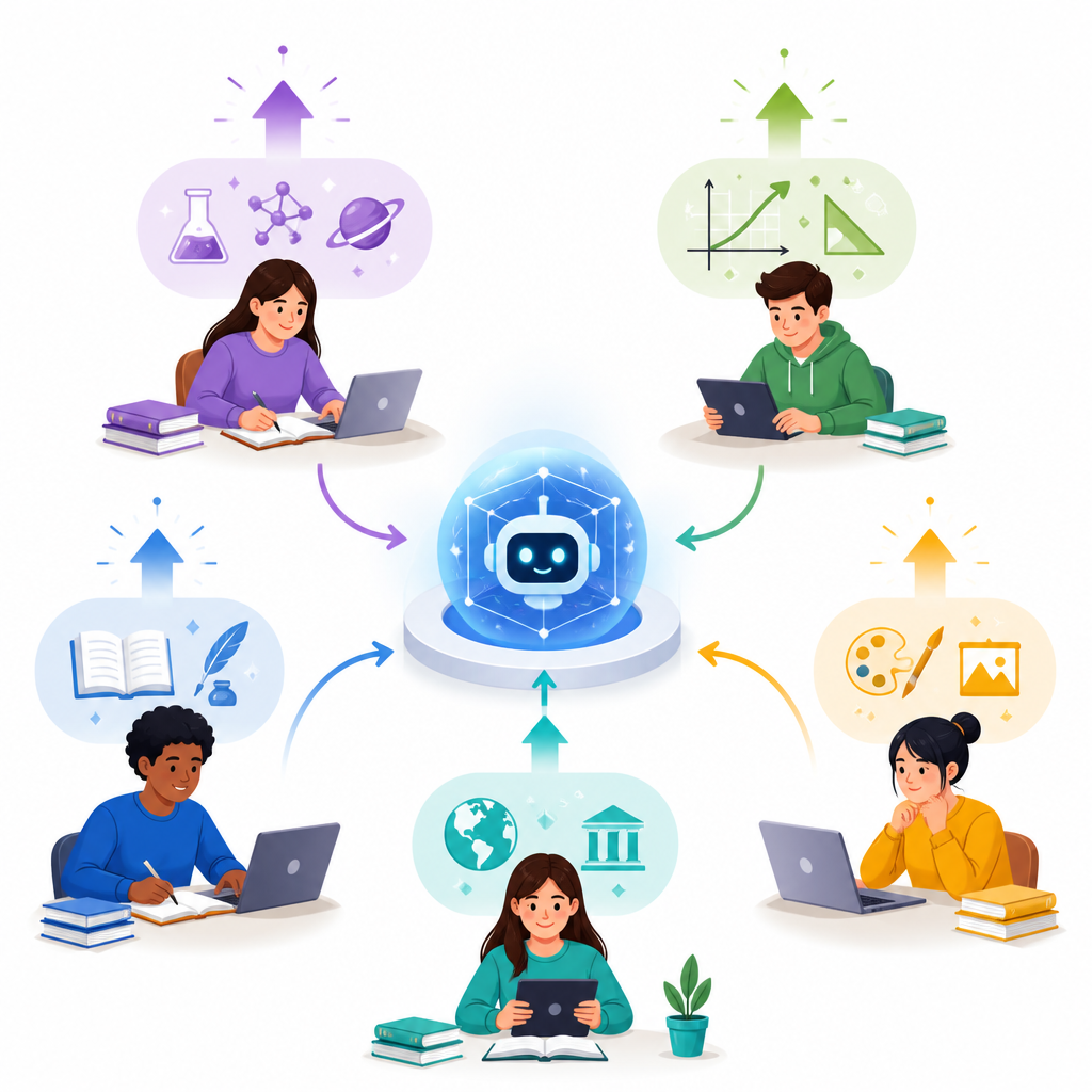 Figure 1. Students use a central AI helper across subjects to boost learning results.
