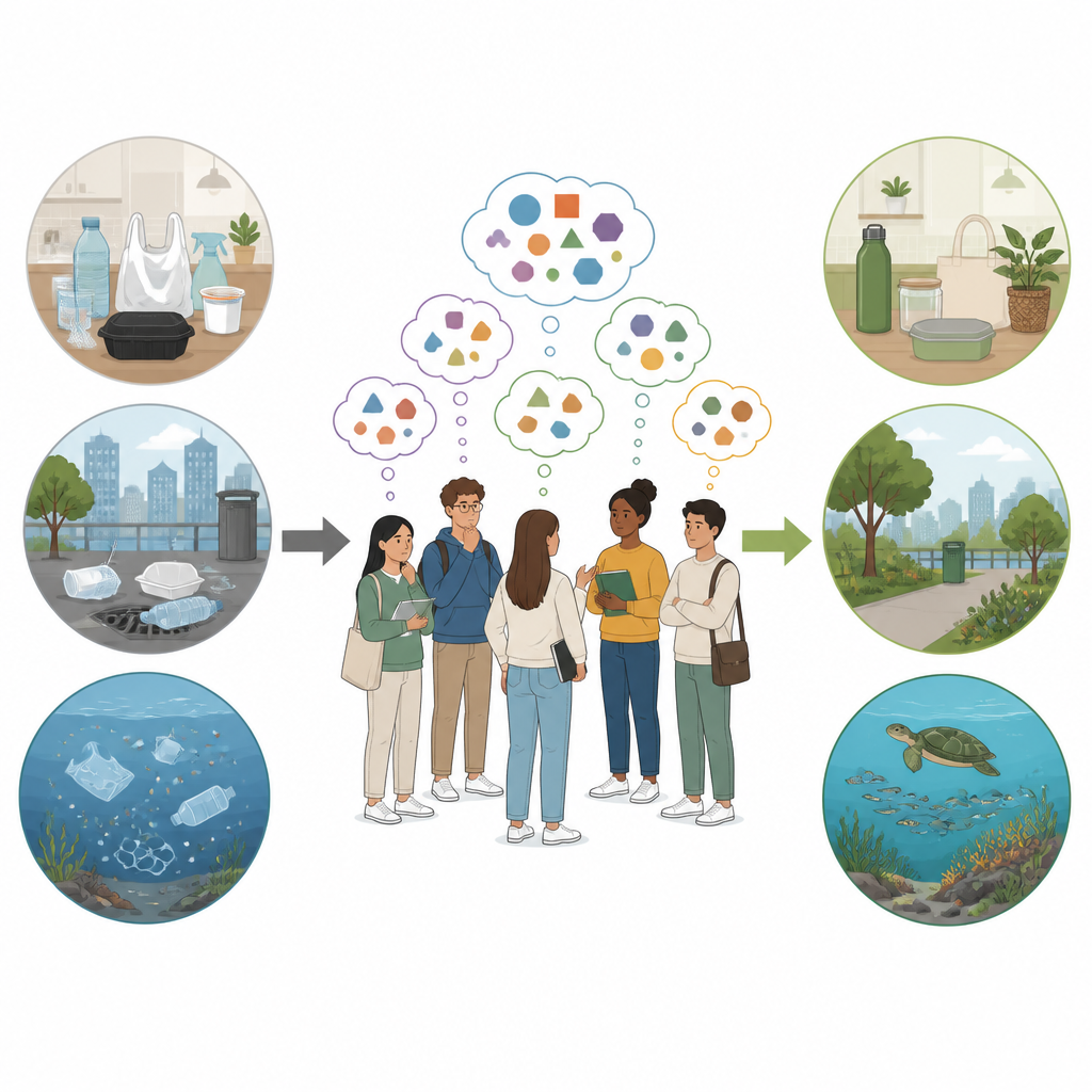 Figure 1. How future science teachers move from awareness of tiny plastics to supporting cleaner habits and environments.