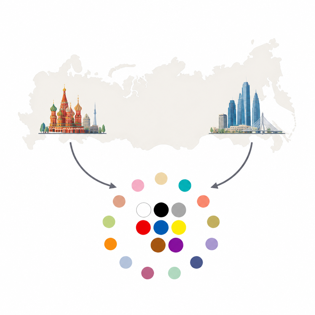 Figure 1. How young Russians share a core set of color words while adding trendy new shades across distant cities