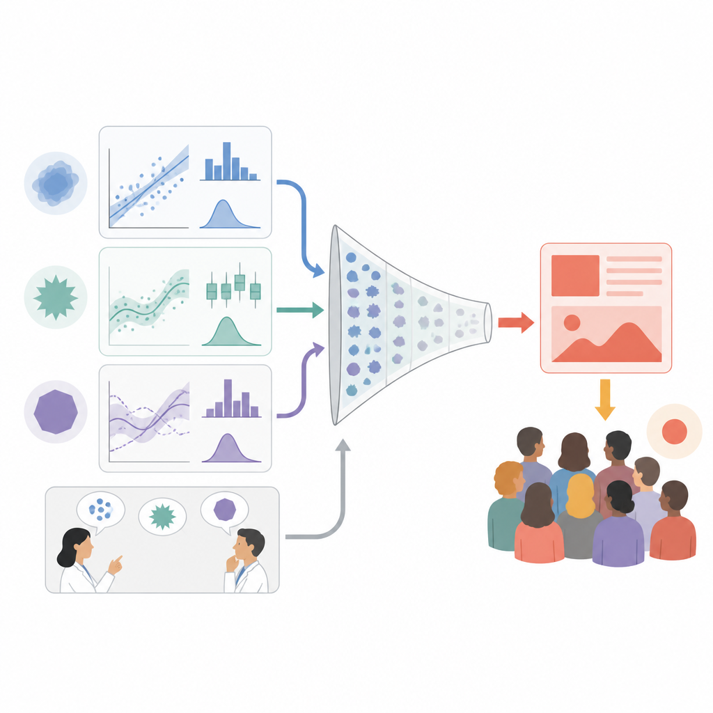 Figure 2. How complex layers of scientific uncertainty get filtered and simplified as they pass through media to audiences.