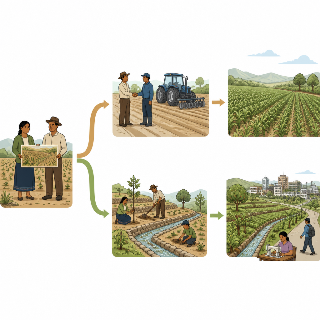 Figure 2. How shared land ownership by women guides choices to rent out fields or improve them and seek off-farm jobs.
