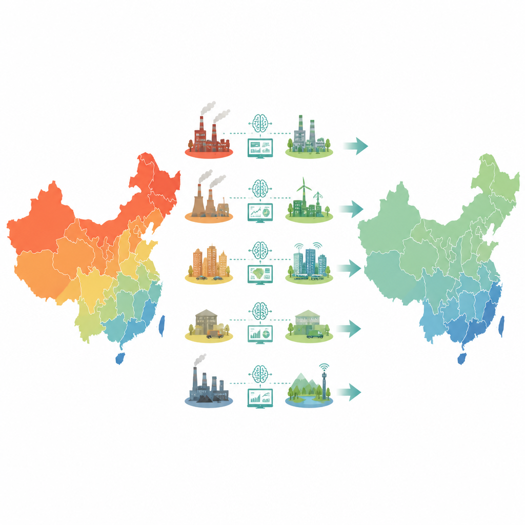 Figure 1. Como a IA e a inovação verde podem ajudar a equilibrar as emissões de carbono entre as regiões da China