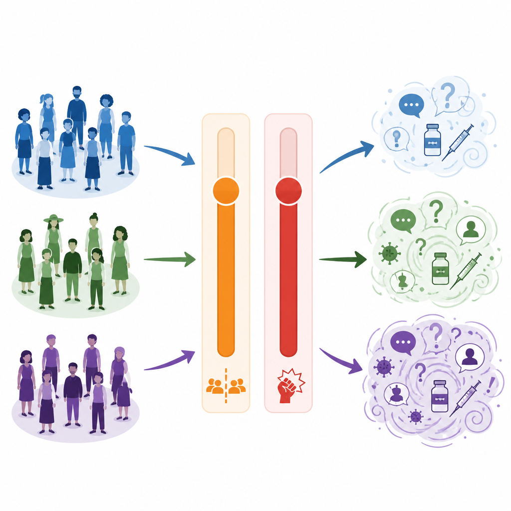 Figure 1. Come la sfiducia verso gli estranei e l’avversione al controllo alimentano le credenze complottiste sulla salute in tre paesi.
