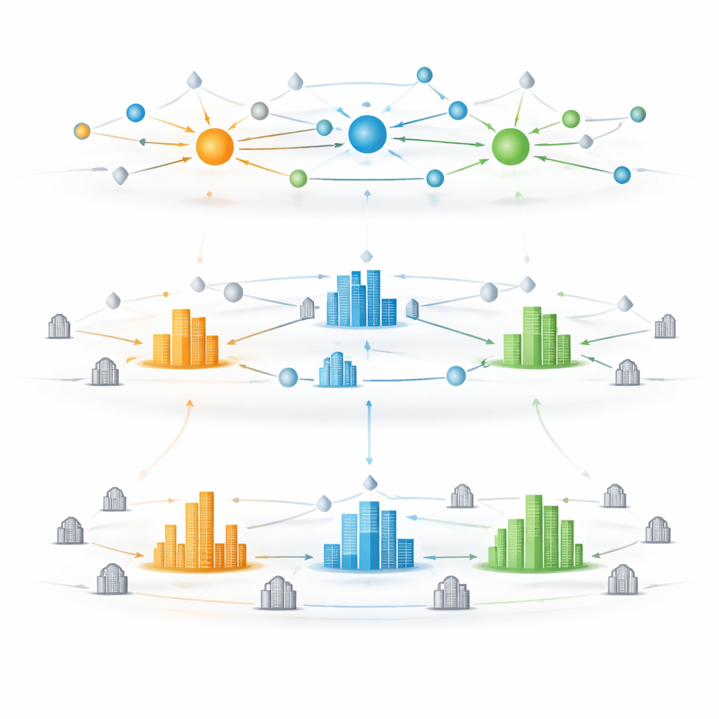 Figure 2. How patents, organizations, and cities form layered networks that guide the flow of digital technology in manufacturing.