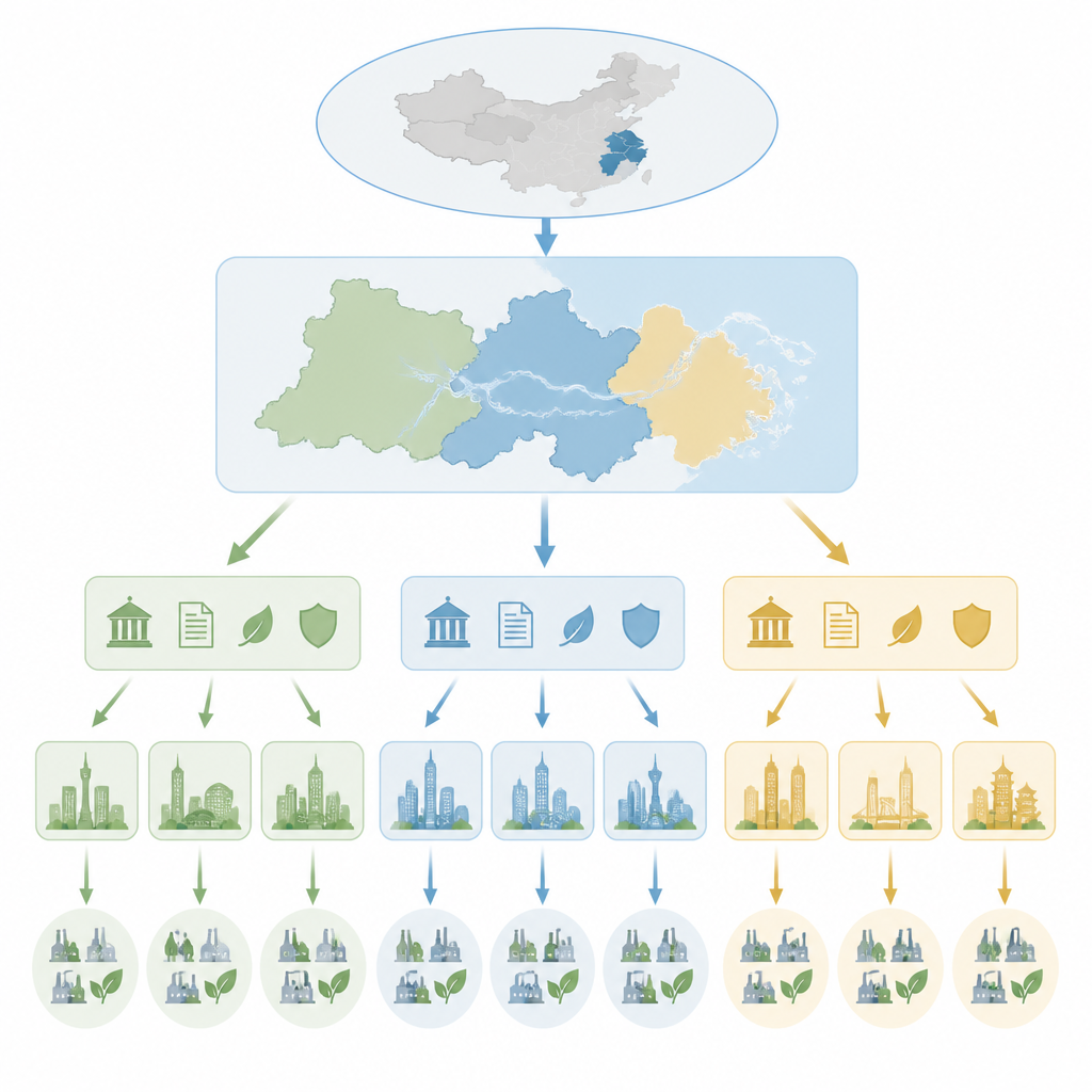 Figure 1. Wie gestaffelte Regierungspolitiken im Jangtse-Fluss-Delta das Entstehen grüner Unternehmen und saubererer Industrie prägen.