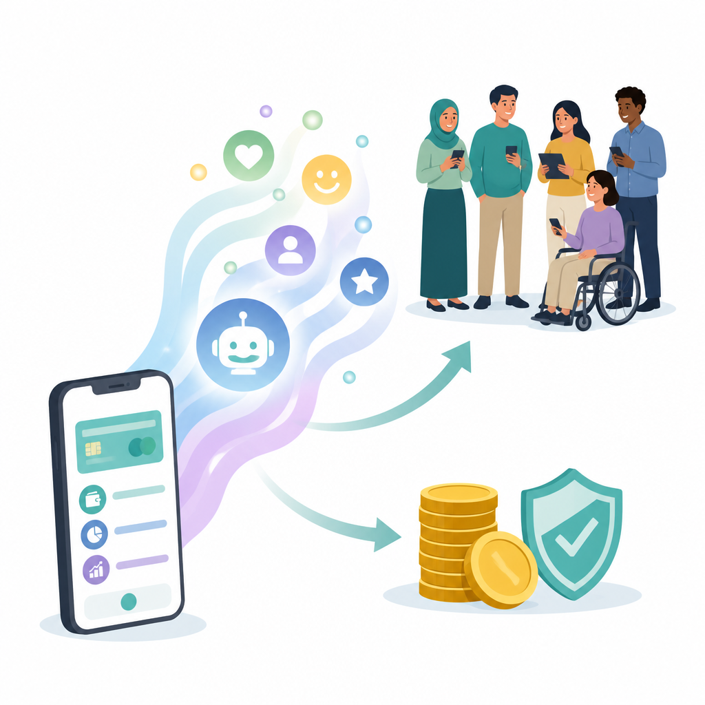 Figure 1. Assistenti IA amichevoli nelle app finanziarie fanno sentire meglio le persone e aumentano la loro propensione a continuare a usare servizi finanziari digitali.