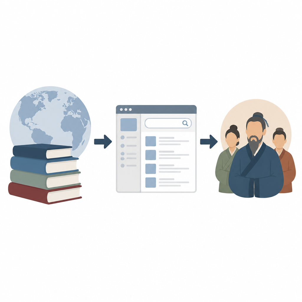Figure 1. Libri in inglese a diffusione globale e strumenti digitali che modellano nel tempo il modo in cui si percepisce l’identità confuciana.