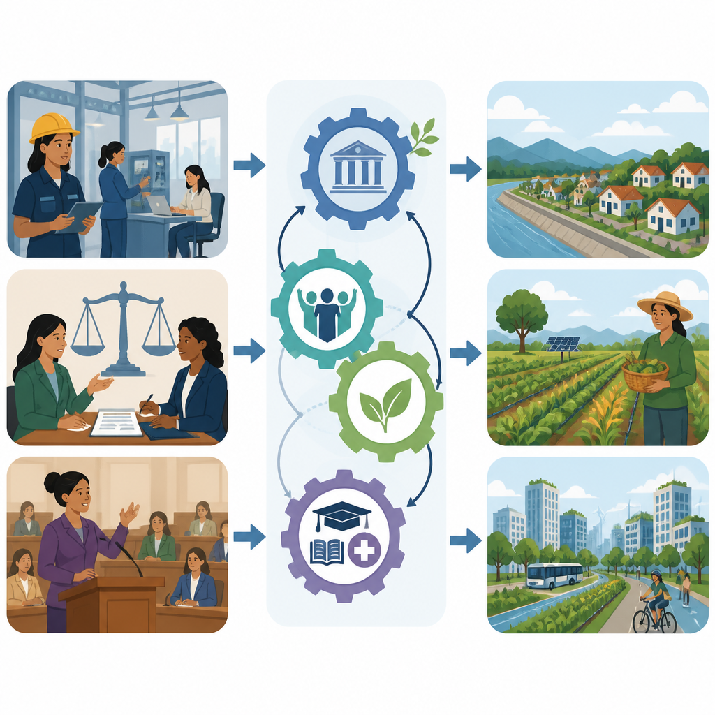 Figure 2. Women’s jobs, rights and leadership drive fair institutions and greener choices that lower climate risks over time.